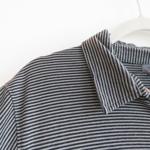 IBEX 100% Merino Wool Striped Button Down Shirt Black Gray Casual Outdoor Size M - Picture 6 of 15
